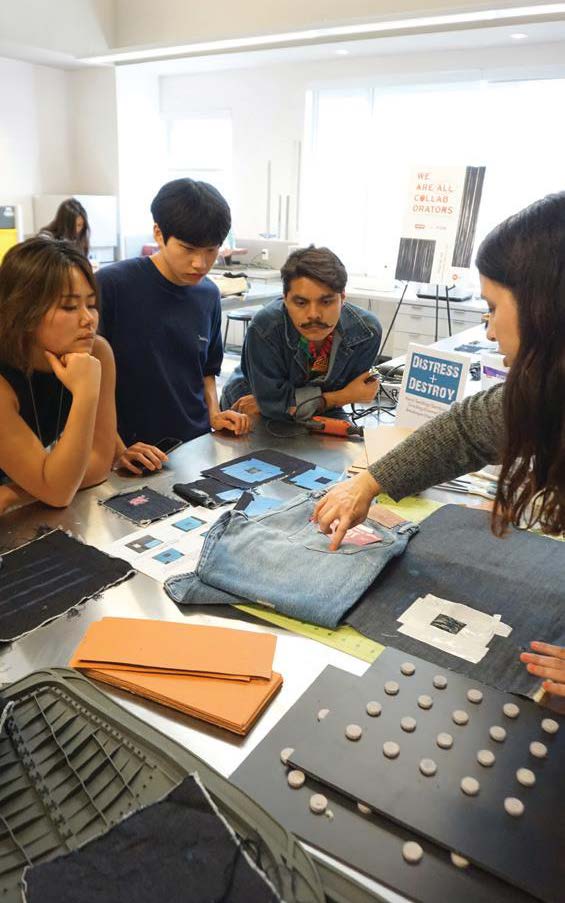 4 people working with fabric