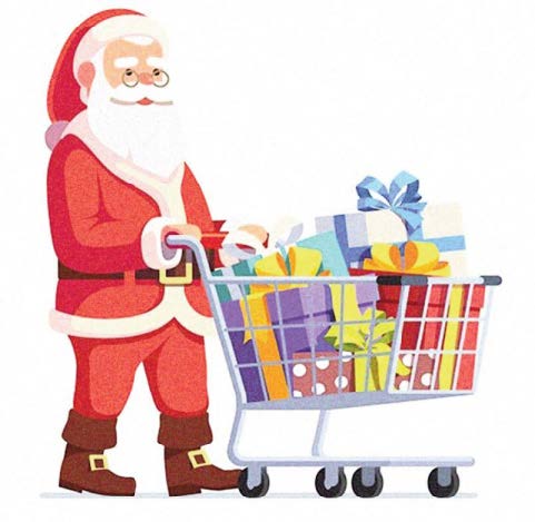 santa with a shopping cart