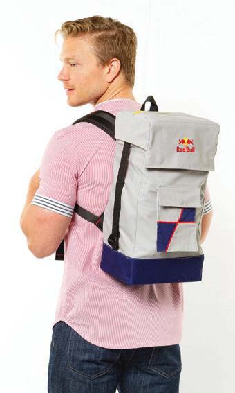 Guy wearing redbull backpack