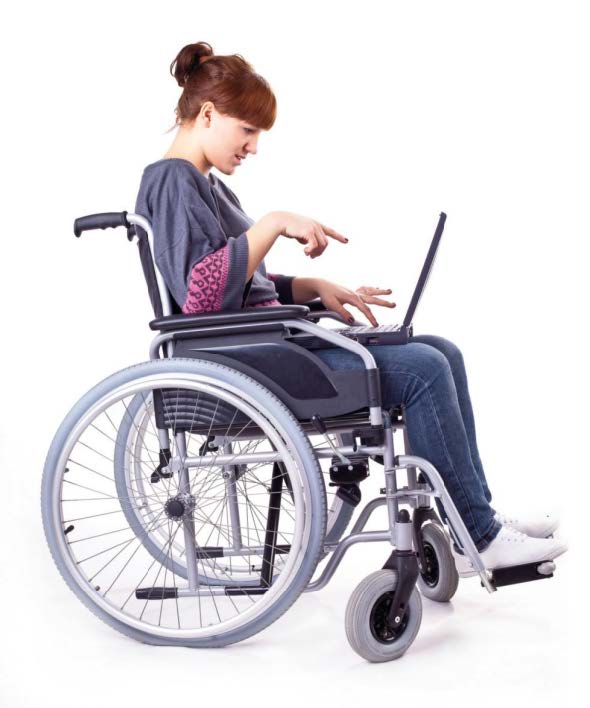 Wheelchair, laptop and a girl