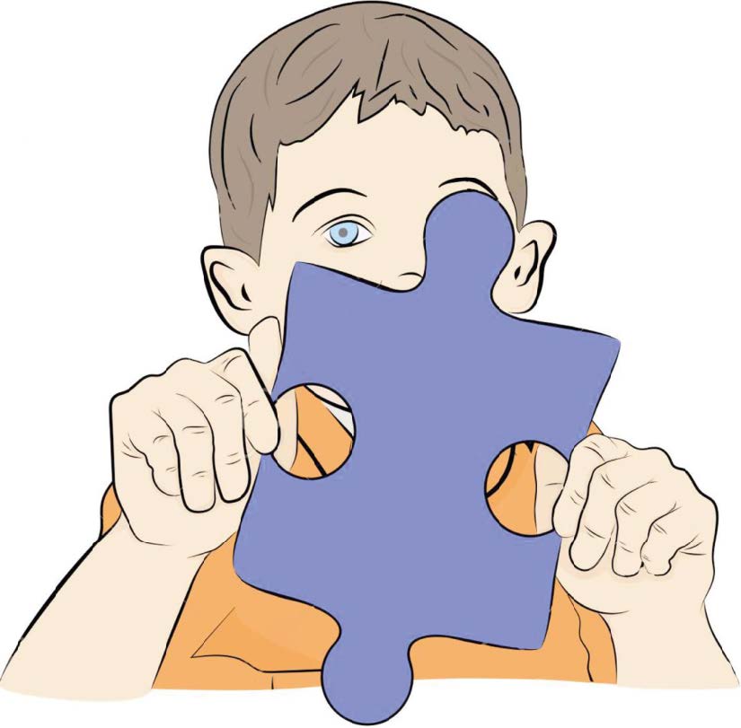 DRAWING OF BOY HOLDING PUZZLE PIECE